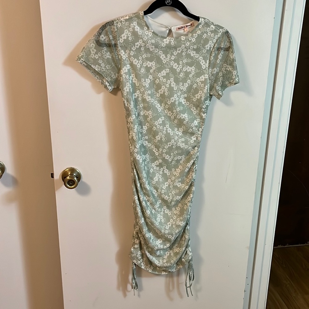 Bailey Rose Sage Floral Ruched Mini Dress